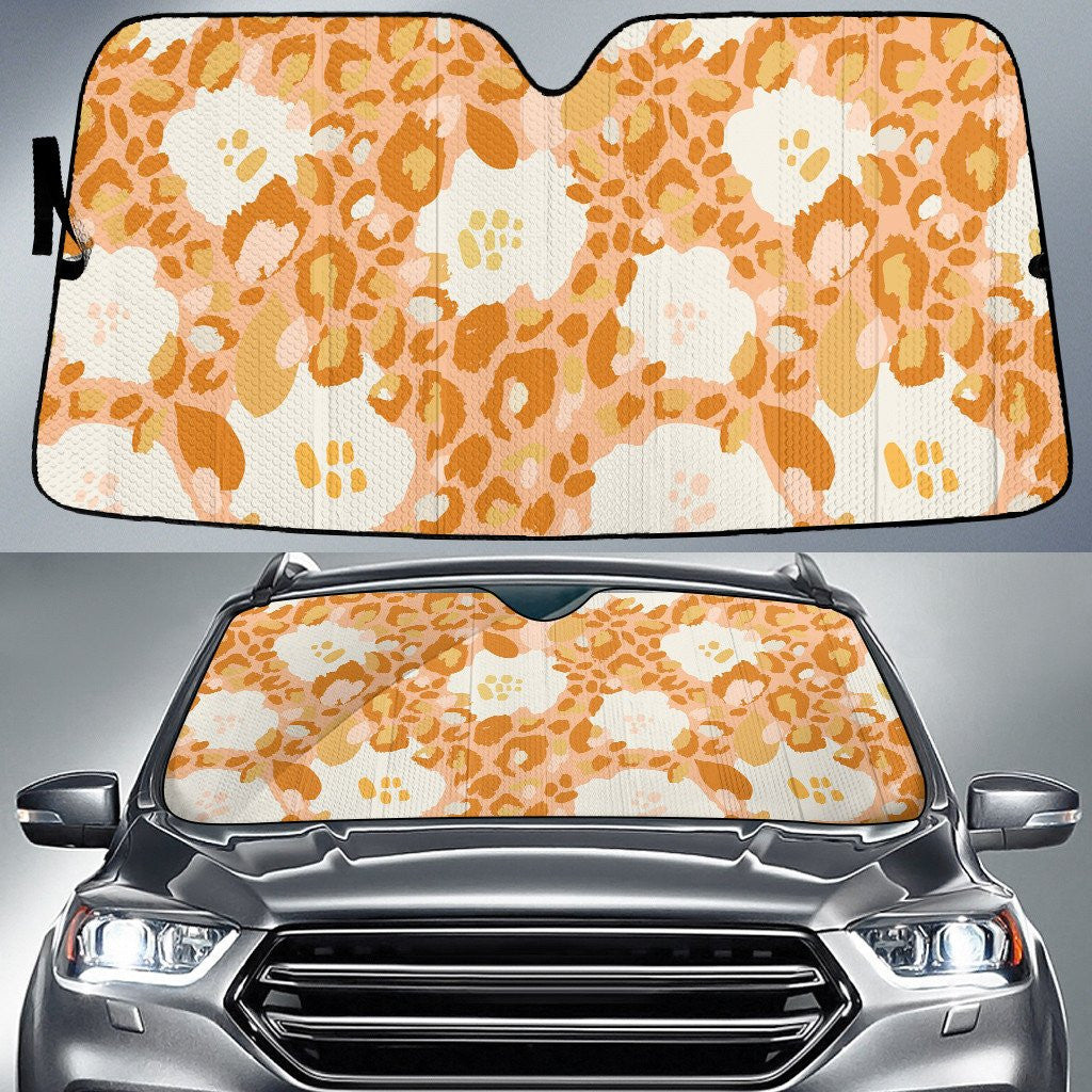 White Hawaiian Hibiscus Flower Orange Leopard Skin Texture Car Sun Shades Cover Auto Windshield Coolspod