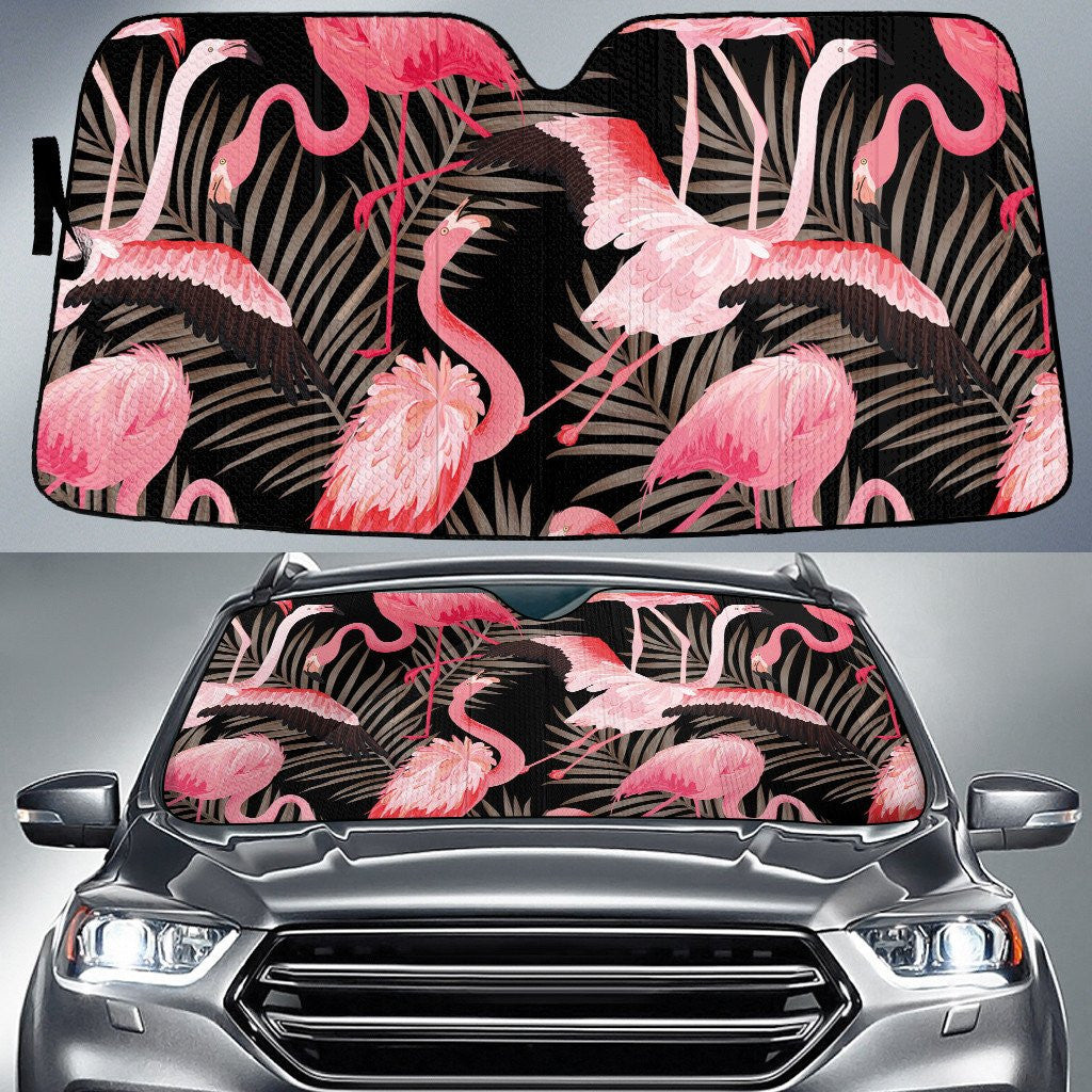 Flying Flamingo Animal Classic Palm Leaves Pattern Car Sun Shades Cover Auto Windshield Coolspod