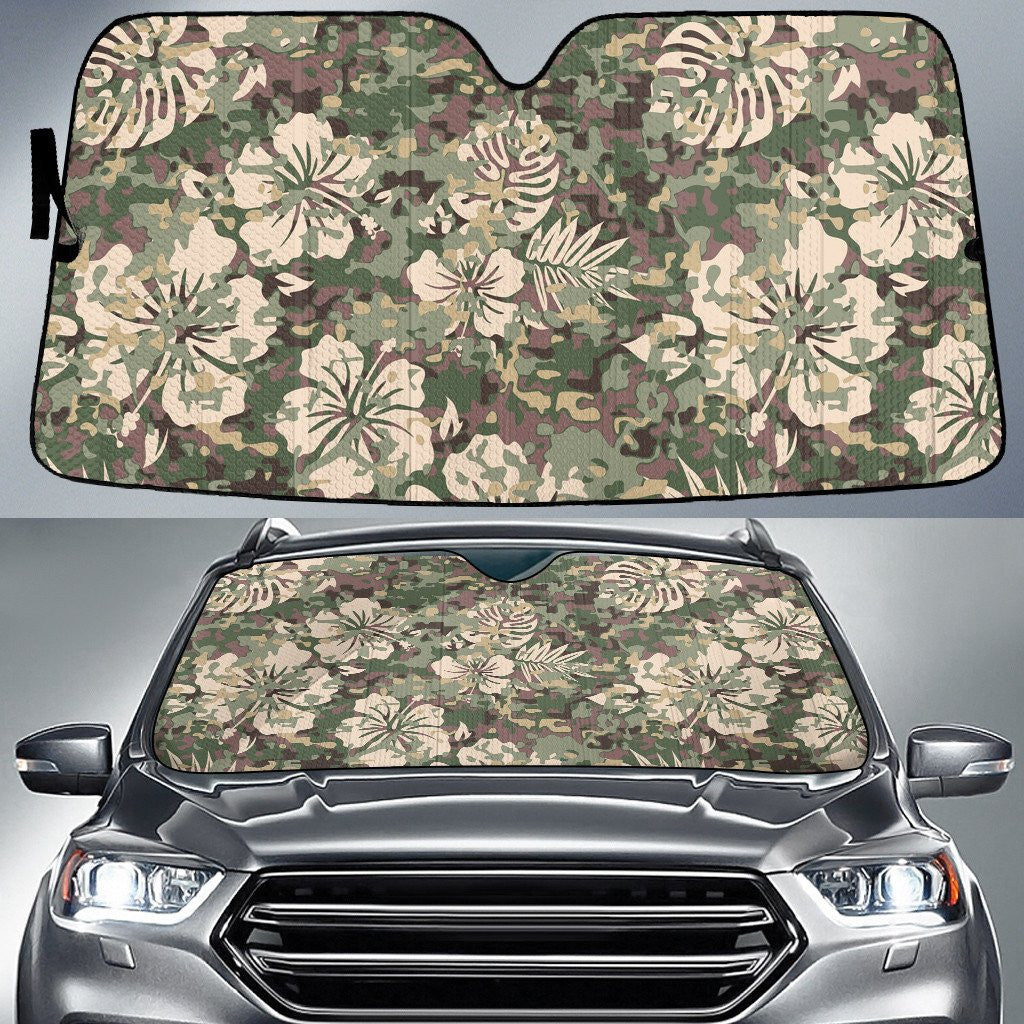 White Chinese Hibiscus Flower Under Camo Camoflag Pattern Car Sun Shades Cover Auto Windshield Coolspod