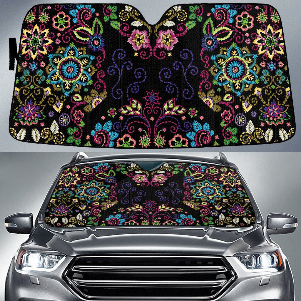 Neon Outside Line Mirror Spring Flowers Black Theme Car Sun Shades Cover Auto Windshield Coolspod