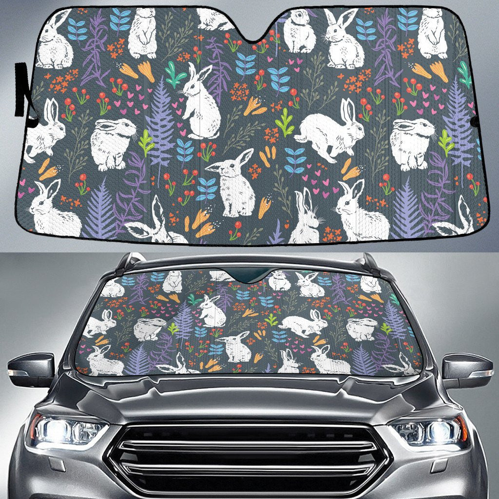 White Rabbit Eating In Forest Tropical Vibe Car Sun Shades Cover Auto Windshield Coolspod