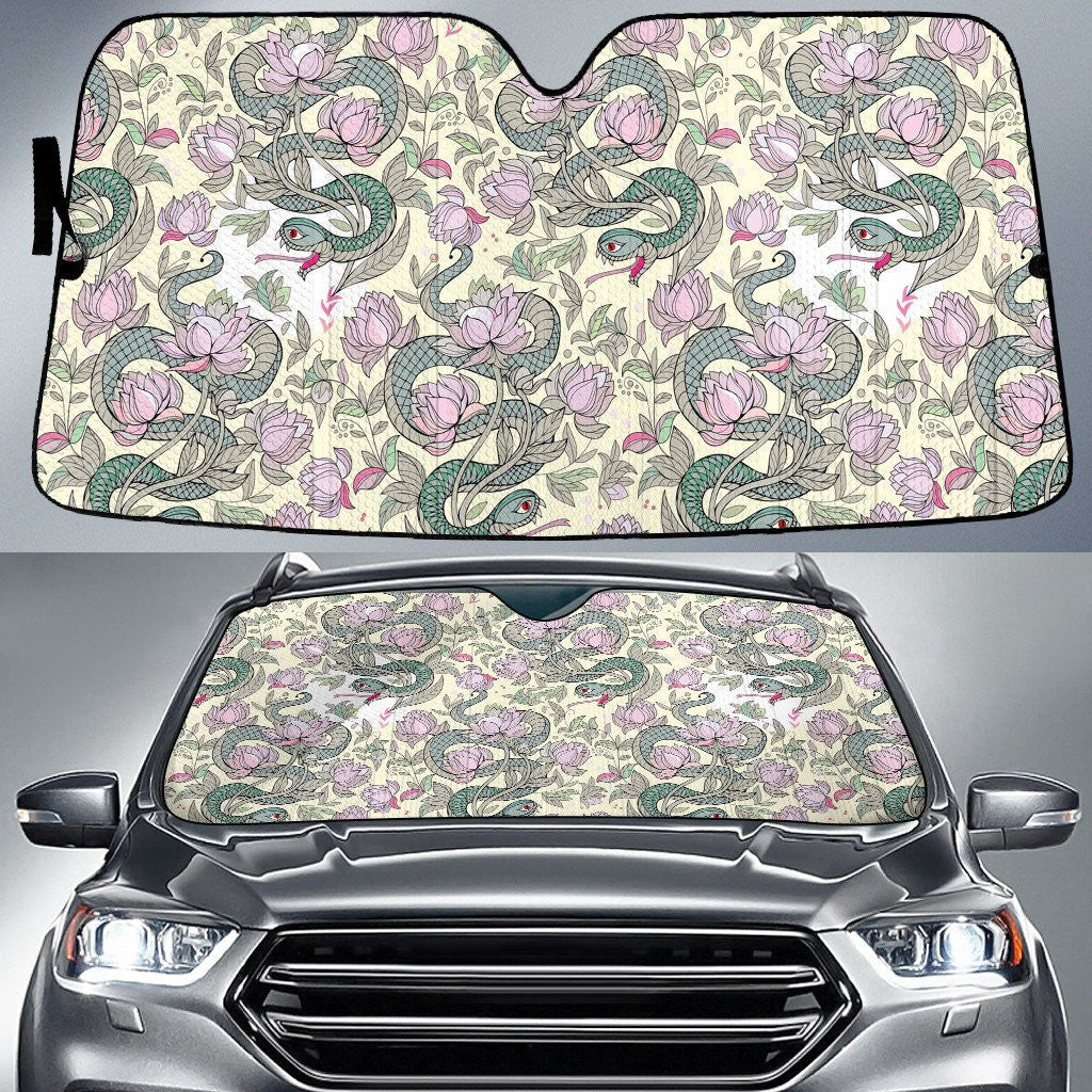 Water Snake And Pink Lotus Yellow Theme Car Sun Shades Cover Auto Windshield Coolspod