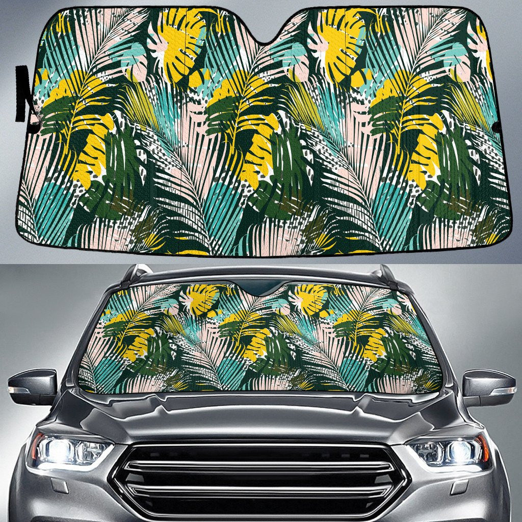 Artistic Classic Coconut Palm Leaves Green Tone Car Sun Shades Cover Auto Windshield Coolspod