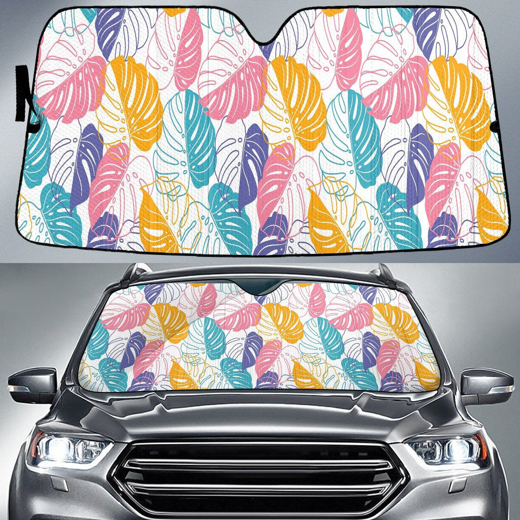 Colorful Monstera Leaves And Shadows Car Sun Shades Cover Auto Windshield Coolspod
