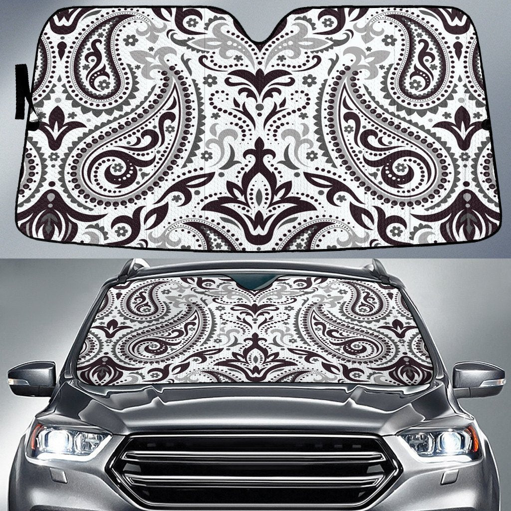 White Grey Vintage Paisley Pattern White Theme Car Sun Shades Cover Auto Windshield Coolspod