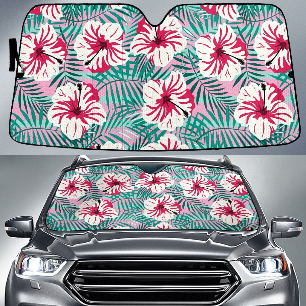 Red White Hawaiian Hibiscus Flower Acera Leaf Car Sun Shades Cover Auto Windshield Coolspod