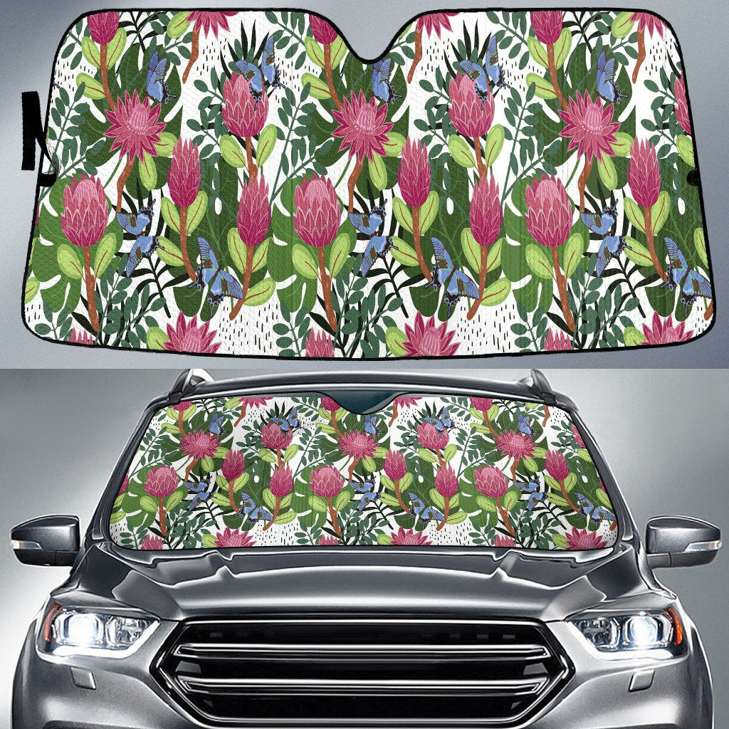 Pink King Protea Flower White Theme Car Sun Shades Cover Auto Windshield Coolspod