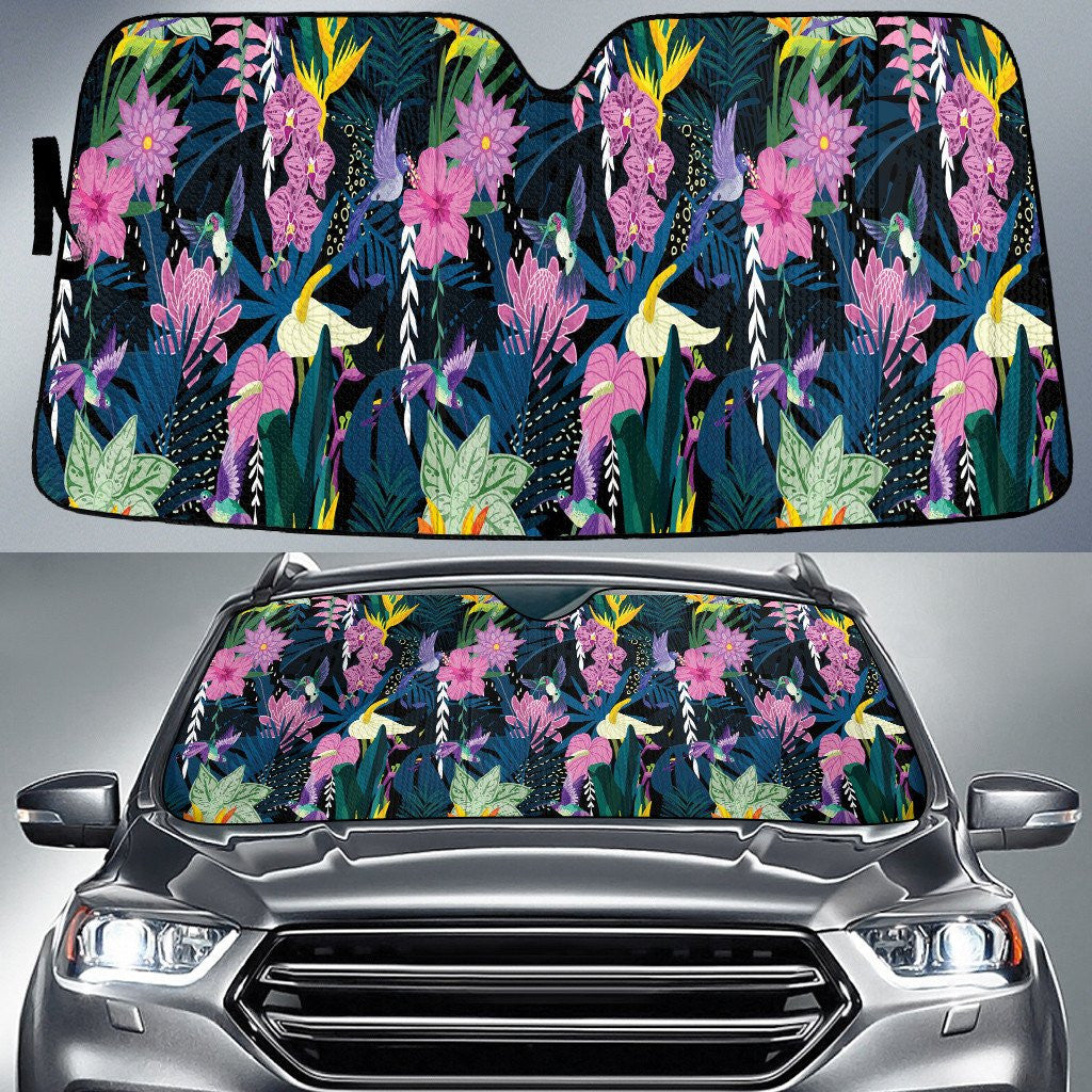 Flamingo And Hawaiian Hibiscus Flower Summer Night Car Sun Shades Cover Auto Windshield Coolspod