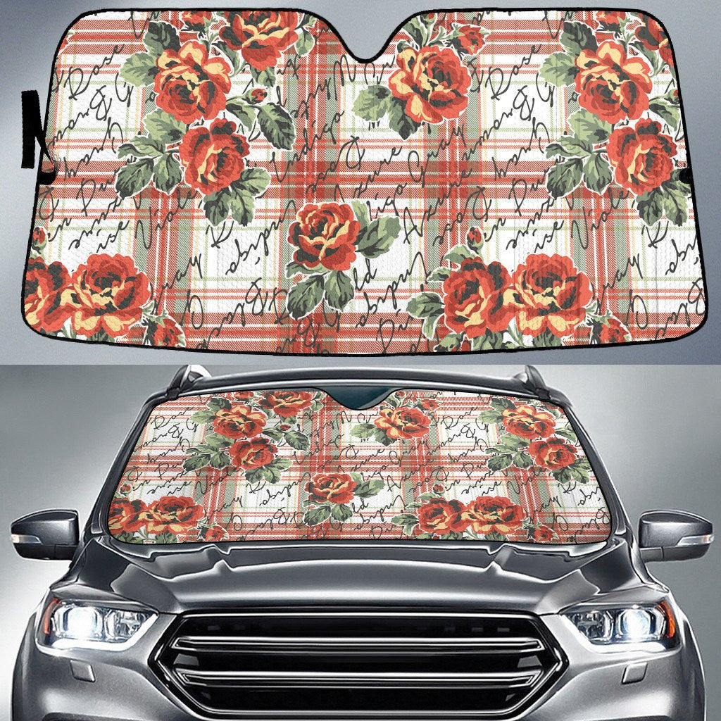 Roses Are Violet Red And Green Plaid Pattern Car Sun Shades Cover Auto Windshield Coolspod