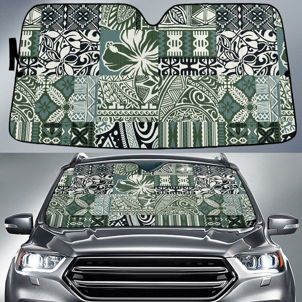 Green Vintage Tribal Square Pattern All Over Print Car Sun Shades Cover Auto Windshield Coolspod
