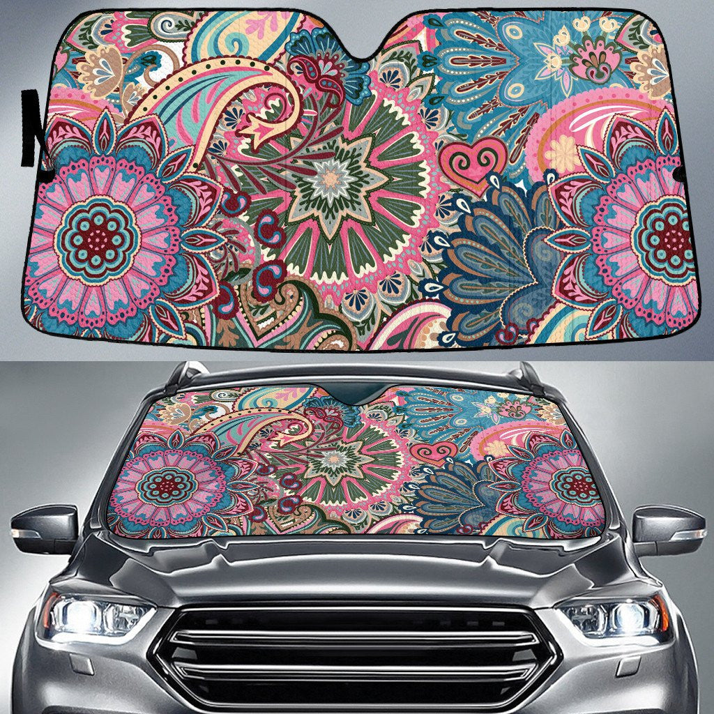 Multicolor Flower Paisley Pattern Red Tone Car Sun Shades Cover Auto Windshield Coolspod