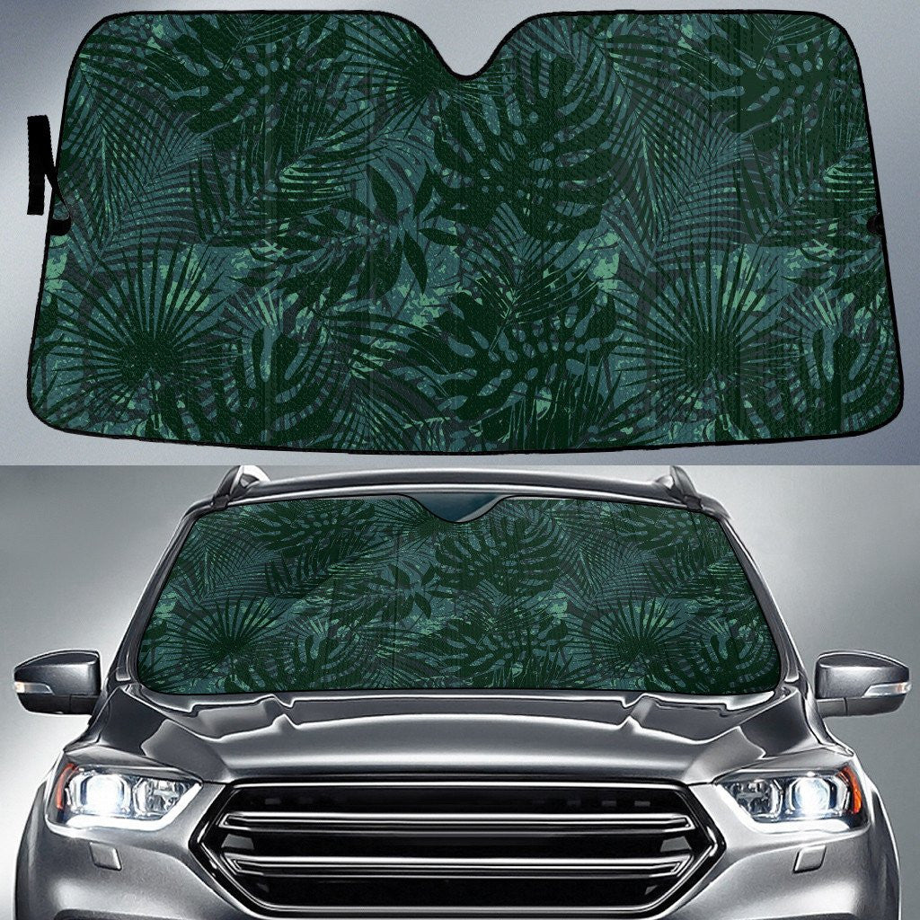 Black Monstera Leaf Over Green Classic Palm Leave Pattern Car Sun Shades Cover Auto Windshield Coolspod