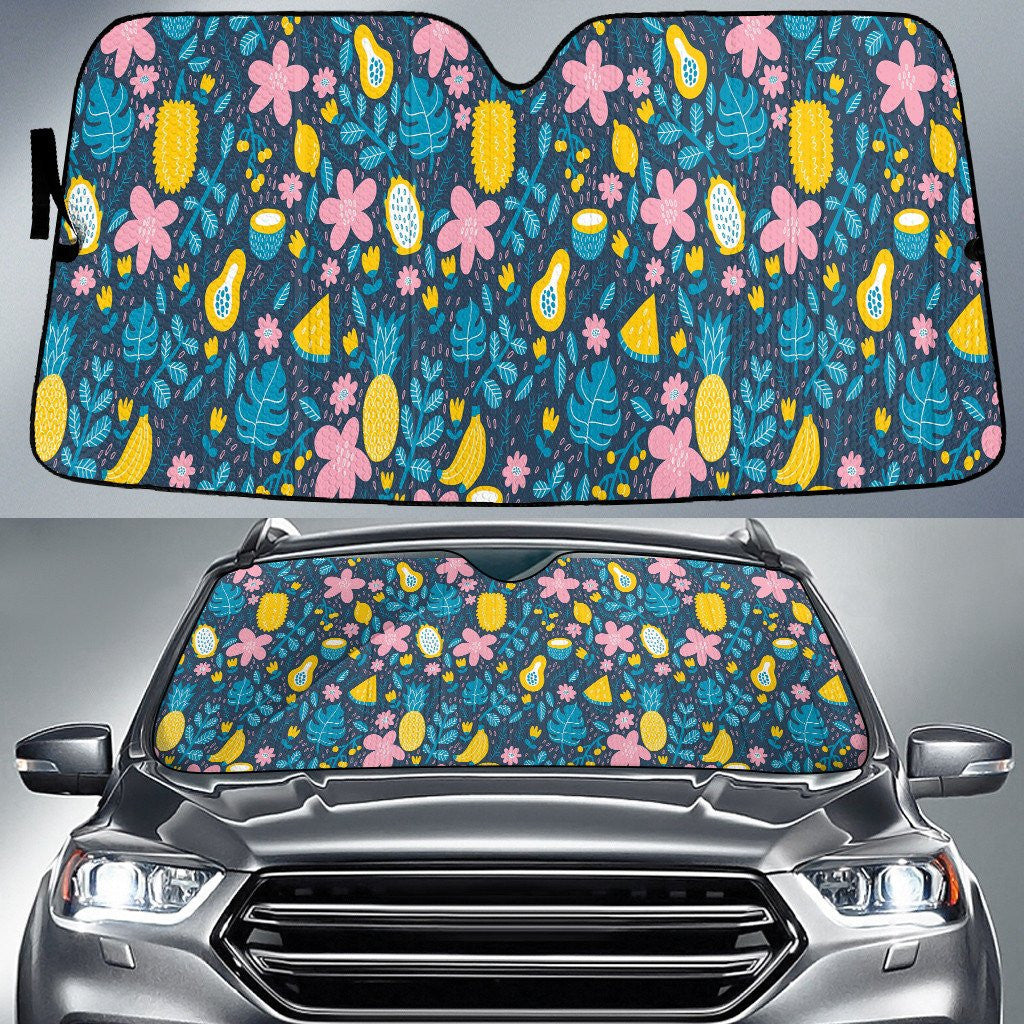 Adorable Plumeria And Monstera Hand Drawing Style Car Sun Shades Cover Auto Windshield Coolspod