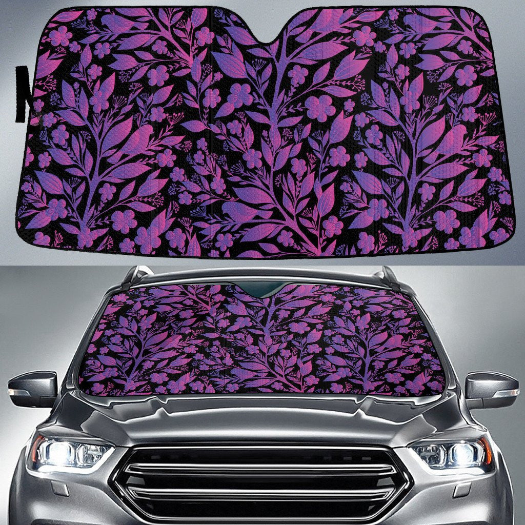Purple Flower Tree Plants Black Theme Car Sun Shades Cover Auto Windshield Coolspod