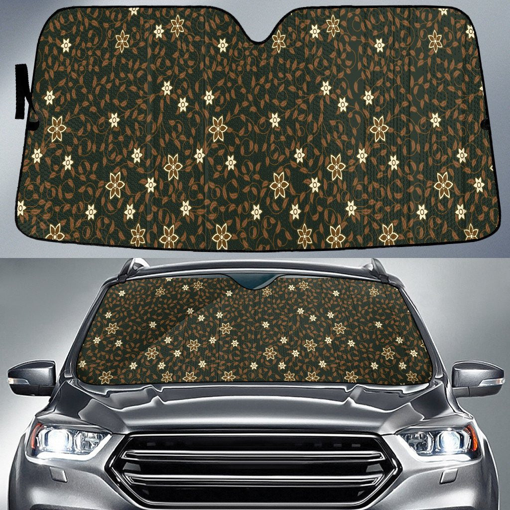 Plumeria Flower Over Brown Tropical Leaves Pattern Car Sun Shades Cover Auto Windshield Coolspod
