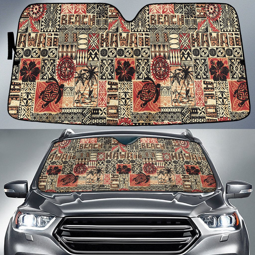Turtle Hibiscus Flower And Tropical Leave Tribal Pattern Car Sun Shades Cover Auto Windshield Coolspod