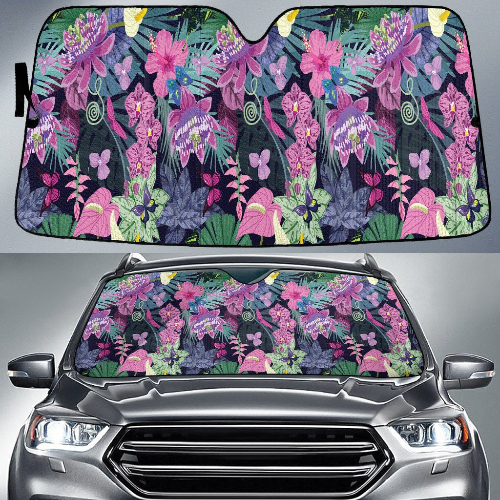 Pink Famingo Orchid Hibiscus Flower Tropical Vibe Car Sun Shades Cover Auto Windshield Coolspod
