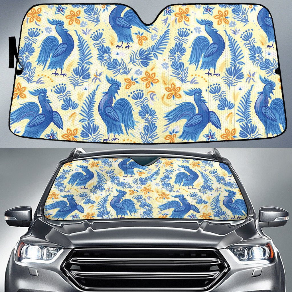 Blue Rooster Chicken Plumeria Flower Car Sun Shades Cover Auto Windshield Coolspod