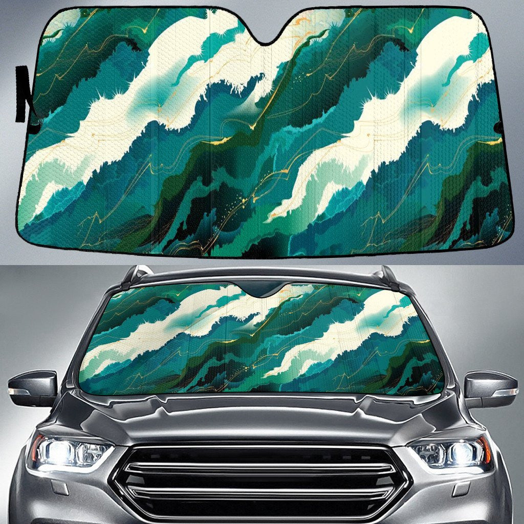 Green Sea Billows Sketchy Drawing Style Car Sun Shades Cover Auto Windshield Coolspod