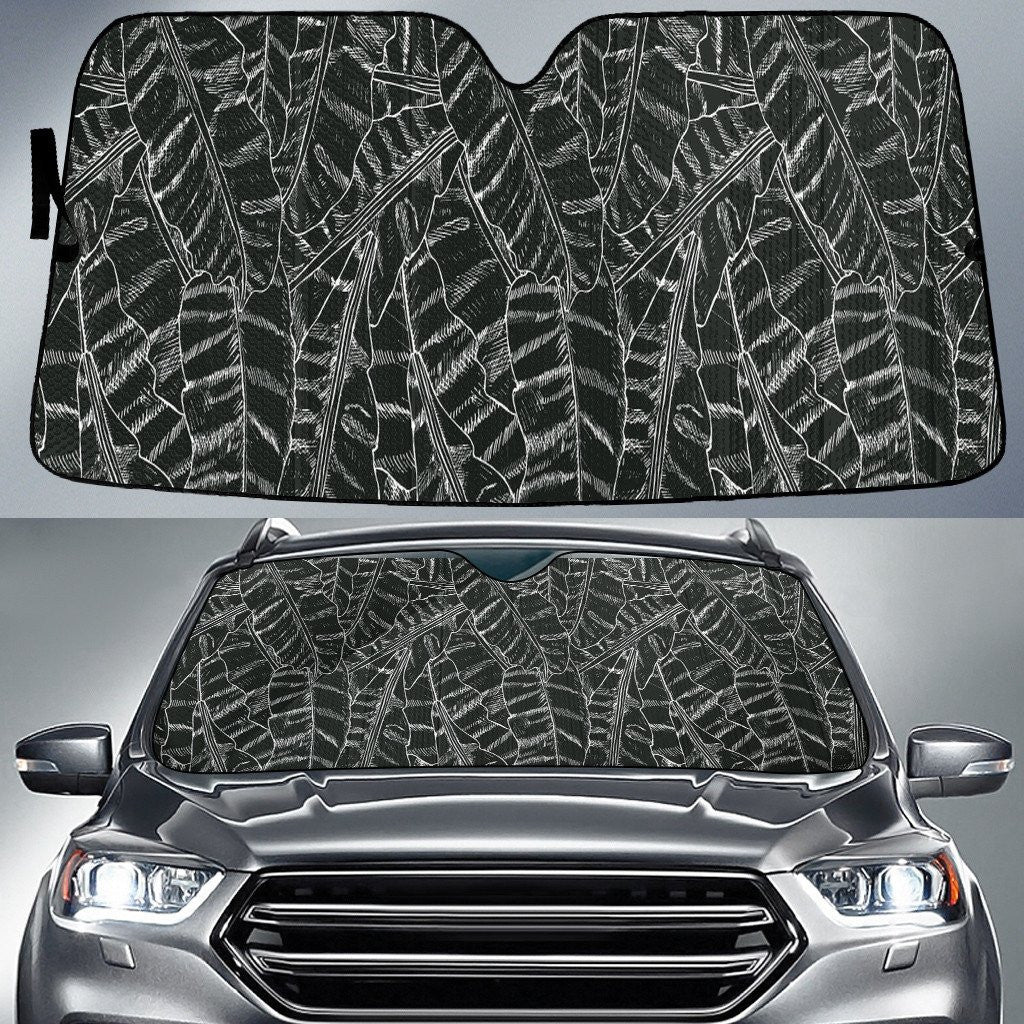 Black And White Banana Leaf Tropical Vibe Car Sun Shades Cover Auto Windshield Coolspod