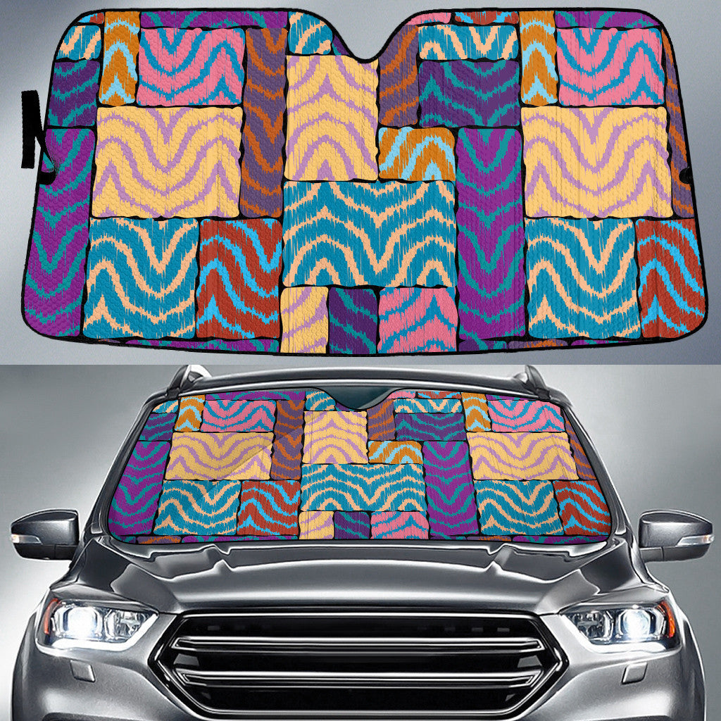 Colorful Wavy Line Rectangle Patch Up Pattern Car Sun Shades Cover Auto Windshield Coolspod