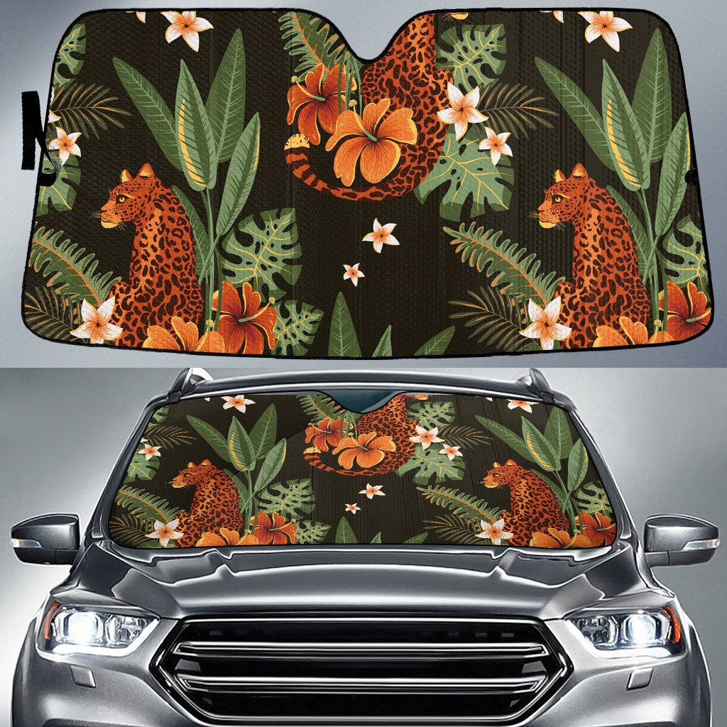 Mighty Cheetah Animal And Orange Hawaiian Hibiscus Flower Car Sun Shades Cover Auto Windshield Coolspod
