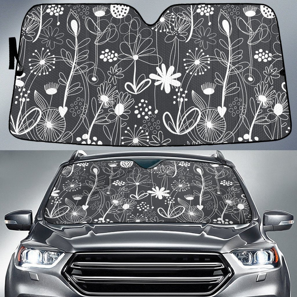 Lovely Flower Collection In Black And White Grey Car Sun Shades Cover Auto Windshield Coolspod