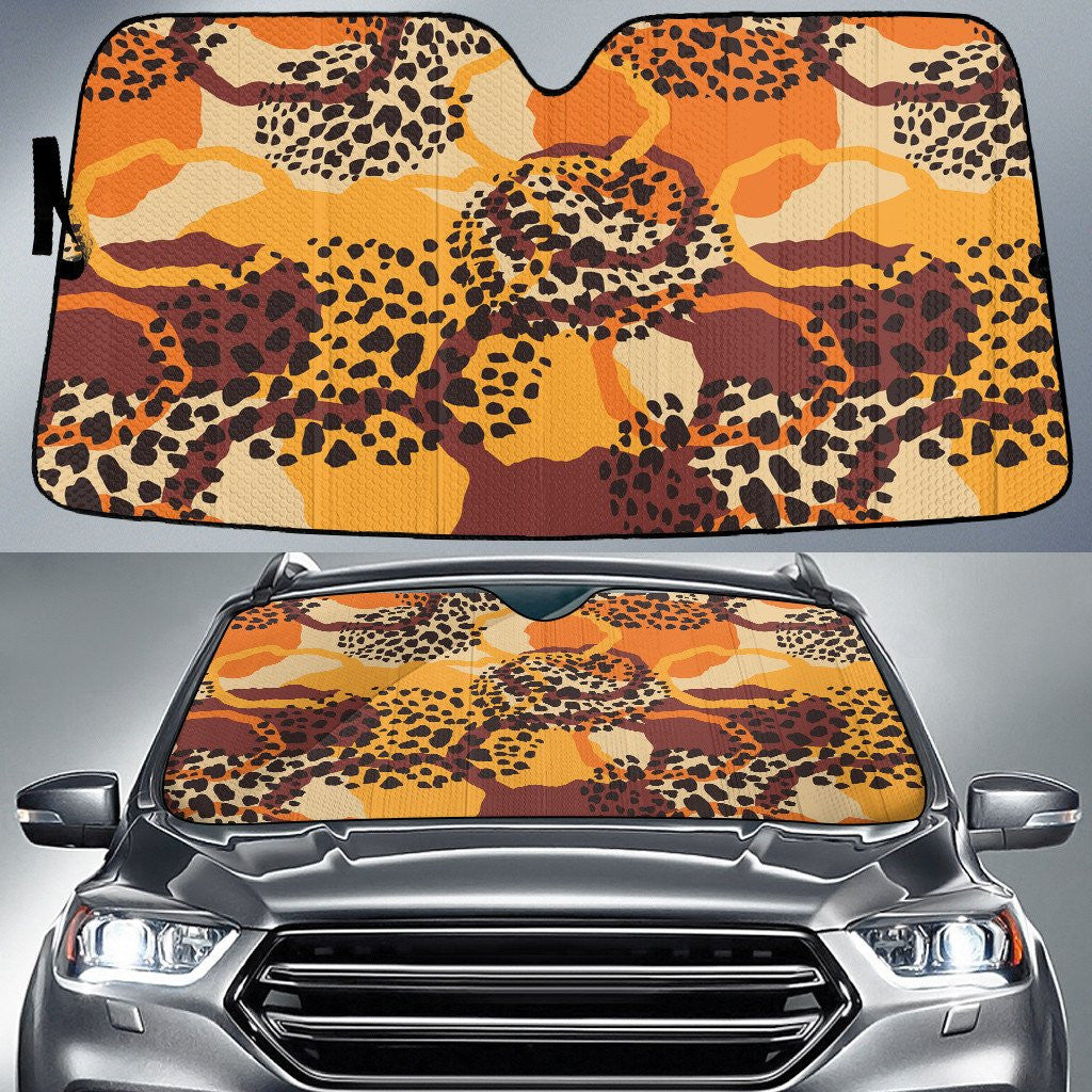 Orange Brown Circle Line Black Leopard Skin Texture Car Sun Shades Cover Auto Windshield Coolspod