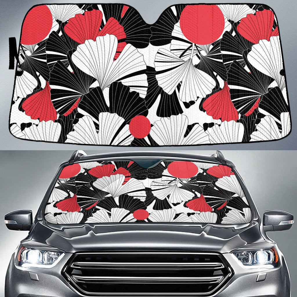 White Black Red Fan Palm Leaves White Theme Car Sun Shades Cover Auto Windshield Coolspod