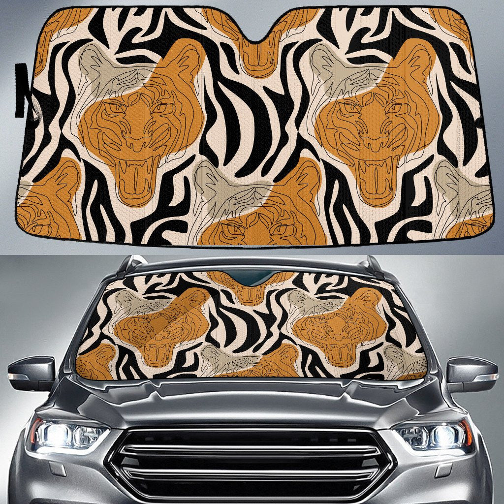 Mighty Tiger Face Brown And Yellow Tone Zebra Skin Texture Car Sun Shades Cover Auto Windshield Coolspod