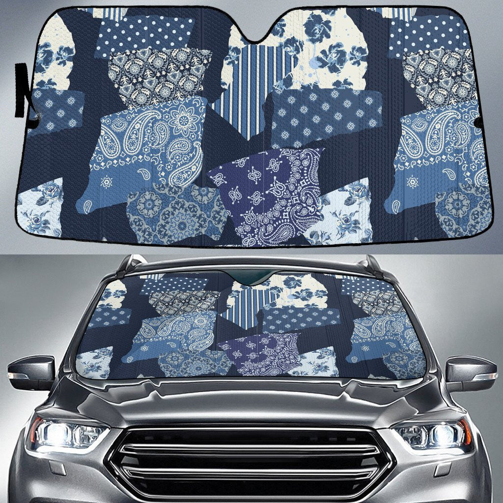 Tone Of Blue Tiny Roses Paisley Pattern All Over Print Car Sun Shades Cover Auto Windshield Coolspod