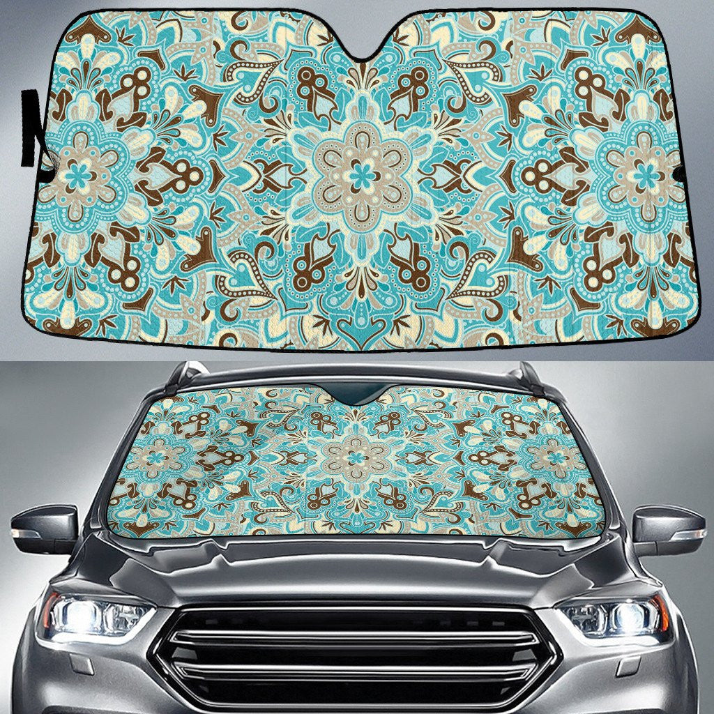 Tone Of Mint Mirrored Vintage Paisley Pattern Illustration Theme Car Sun Shades Cover Auto Windshield Coolspod