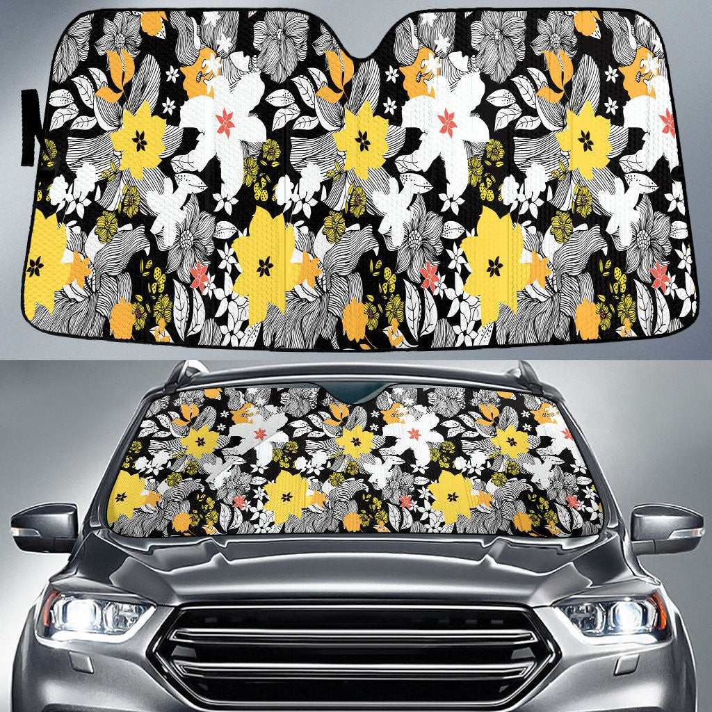 White And Yellow Hawaiian Hibiscus Flower Hand Drawing Car Sun Shades Cover Auto Windshield Coolspod