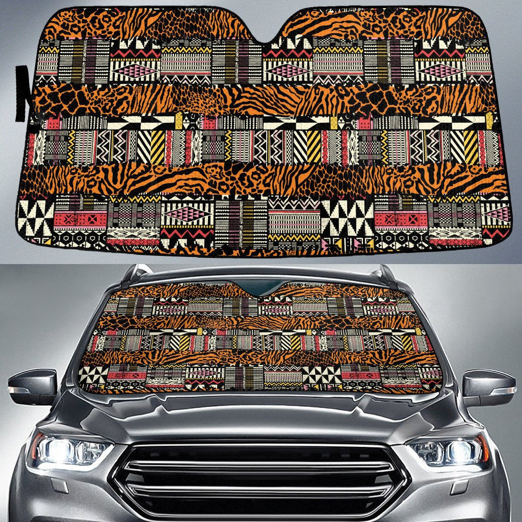 Tribal Pattern Mix Leopard Print Pattern Straight Lines Car Sun Shades Cover Auto Windshield Coolspod