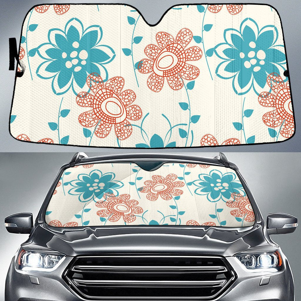 Mint And Orange Flower Artistic Style Hand Drawing Pencil Line Car Sun Shades Cover Auto Windshield Coolspod