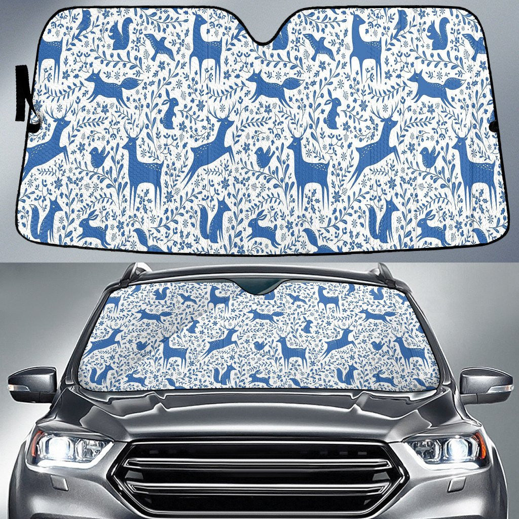 Stylized Jumping Deer In Blue Car Sun Shades Cover Auto Windshield Coolspod