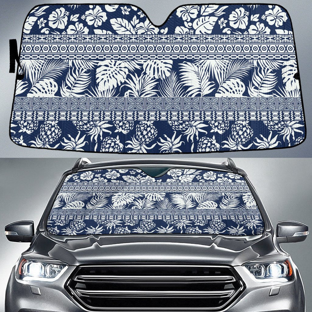 Pineapple And Hibiscus Flower And Tropical Leave Straight Line Car Sun Shades Cover Auto Windshield Coolspod