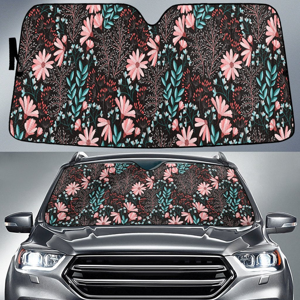Pink Common Jasmine Flower Over Tropical Leaves Car Sun Shades Cover Auto Windshield Coolspod