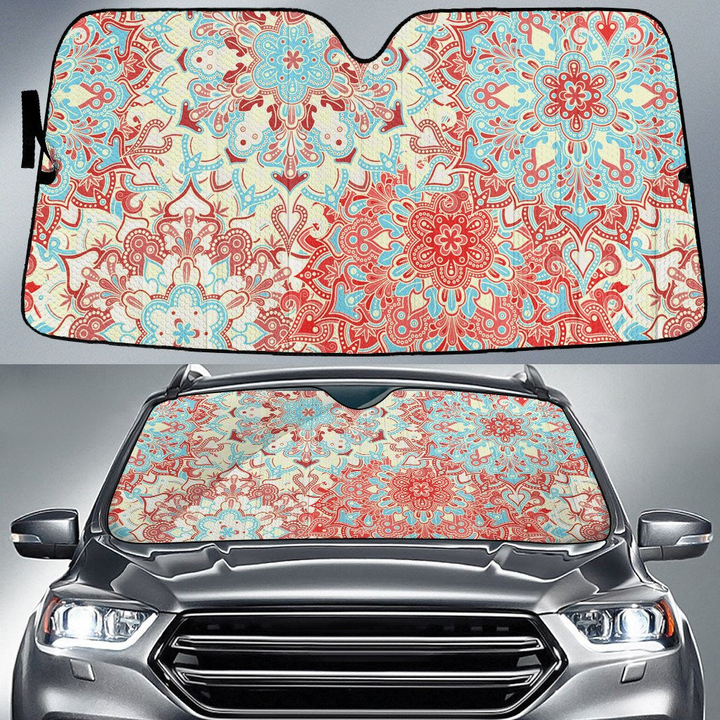 Red And Blue Flower Paisley Pattern Red Tone Car Sun Shades Cover Auto Windshield Coolspod