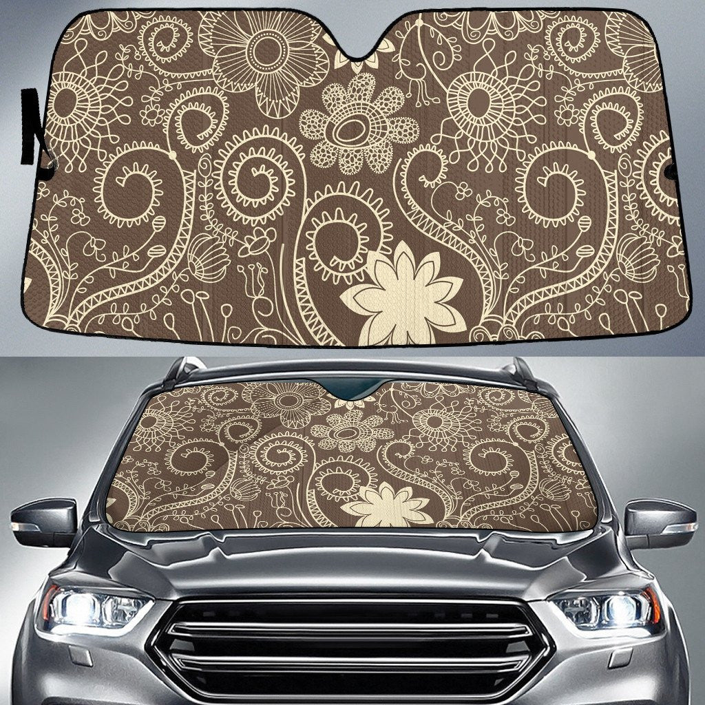 Brown And Yellow Line Flower Plant Car Sun Shades Cover Auto Windshield Coolspod