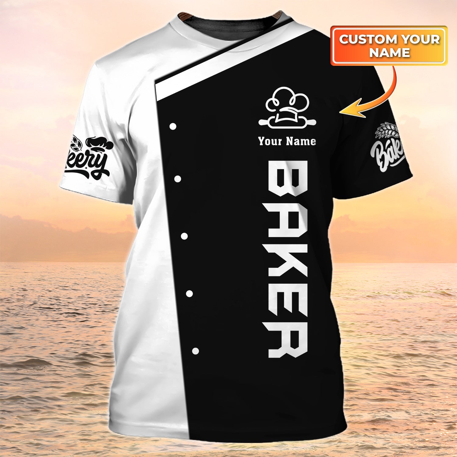 3D All Over Print Baker T Shirt Custom Bakery Uniform Black & White/ Gift For Barker