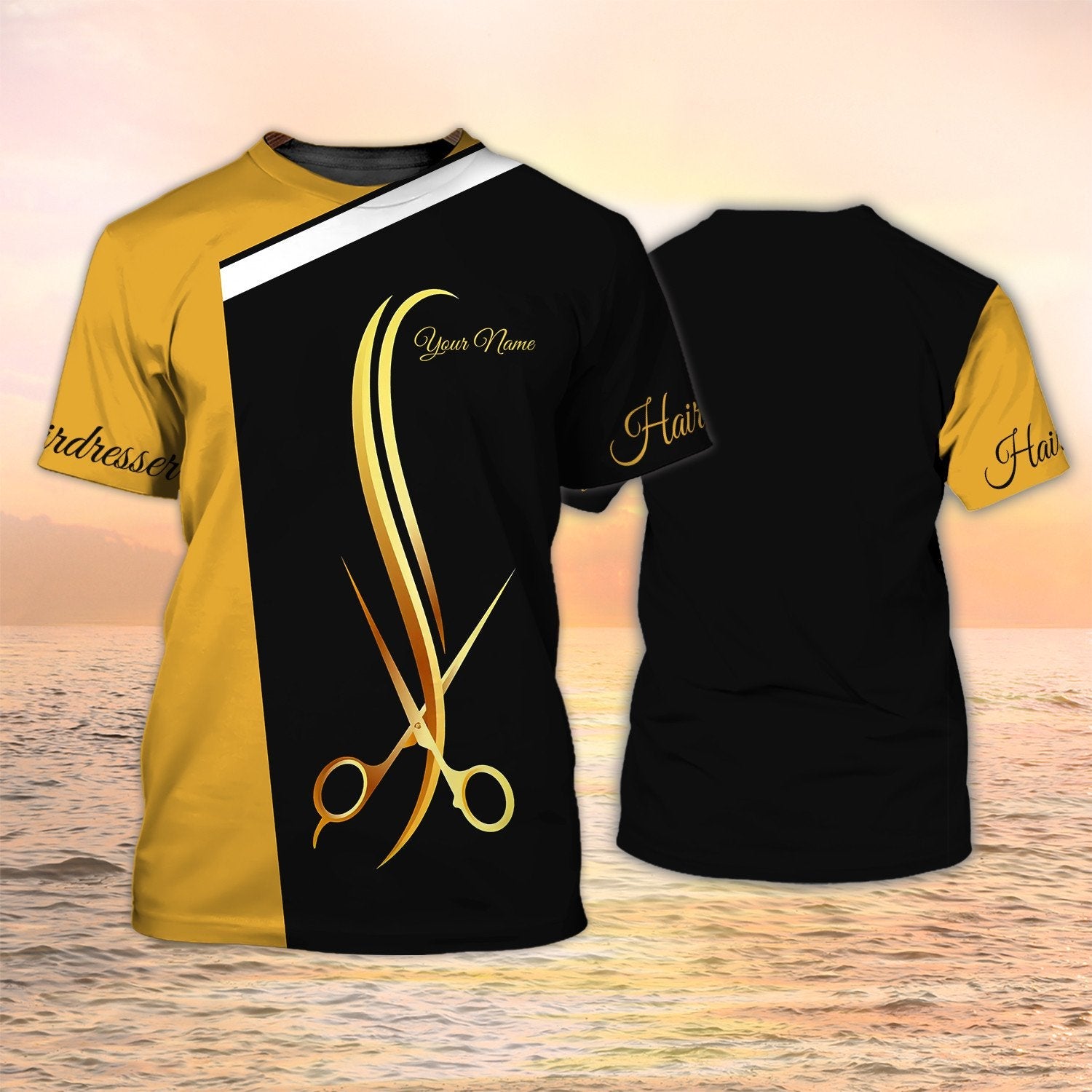 Custom Hair Salon Uniform Shirt Hairstylist Tshirt Black & Gold