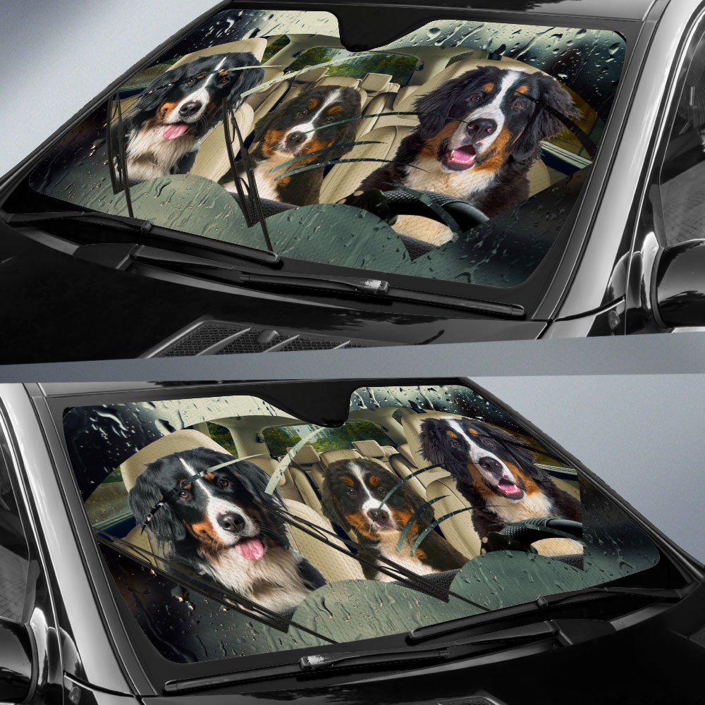 Bernese Mountain Dog Rainy Driving Car Sun Shade Cover Auto Windshield Coolspod