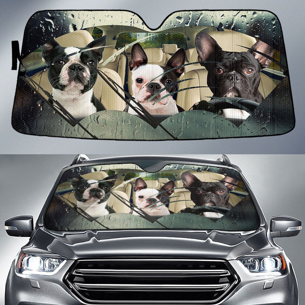 Boston Terrier Rainy Driving Car Sun Shade Cover Auto Windshield Coolspod