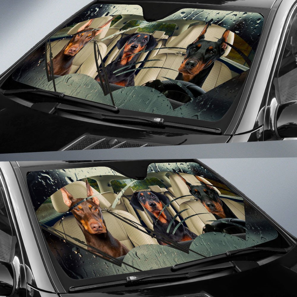 Doberman Pinscher Rainy Driving Car Sun Shade Cover Auto Windshield Coolspod