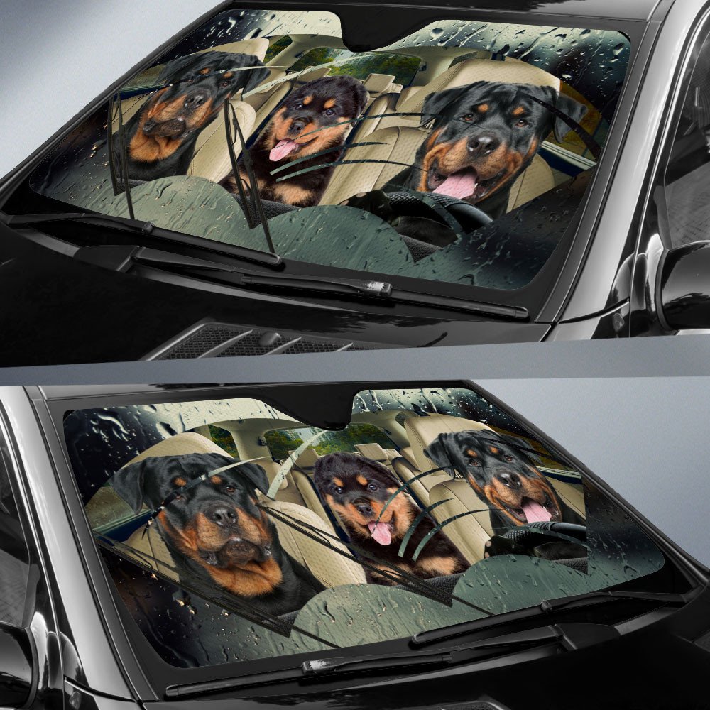 Rottweiler Rainy Driving Car Sun Shade Cover Auto Windshield Coolspod