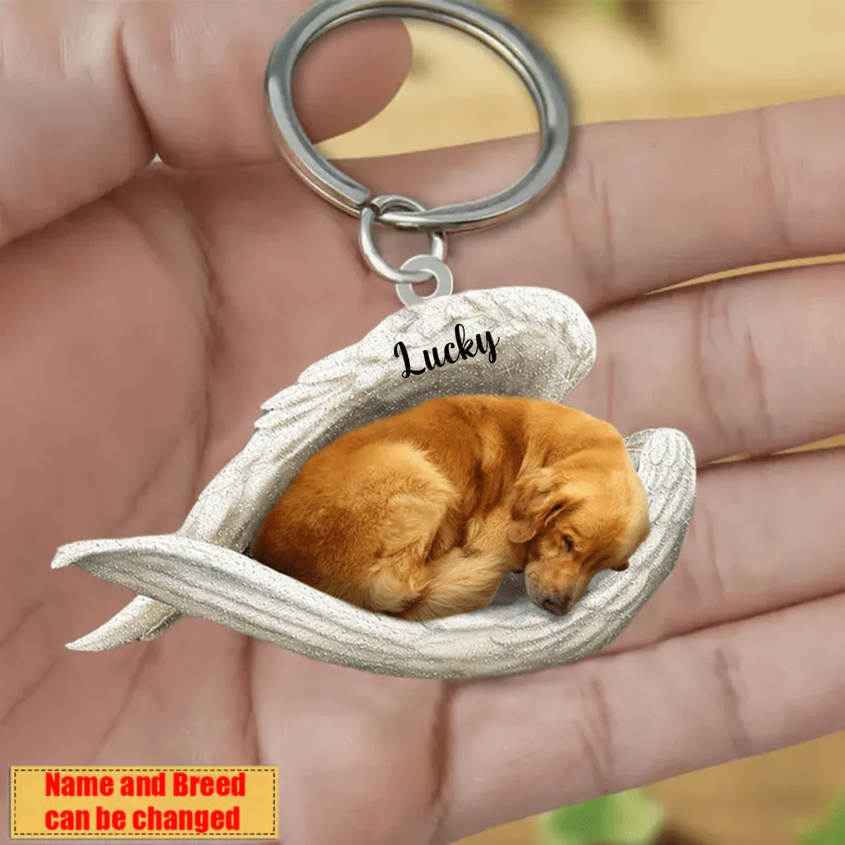 Personalized Golden Retriever Sleeping Angle Keychain/ Custom Name Dog Acrylic Flat Keychain