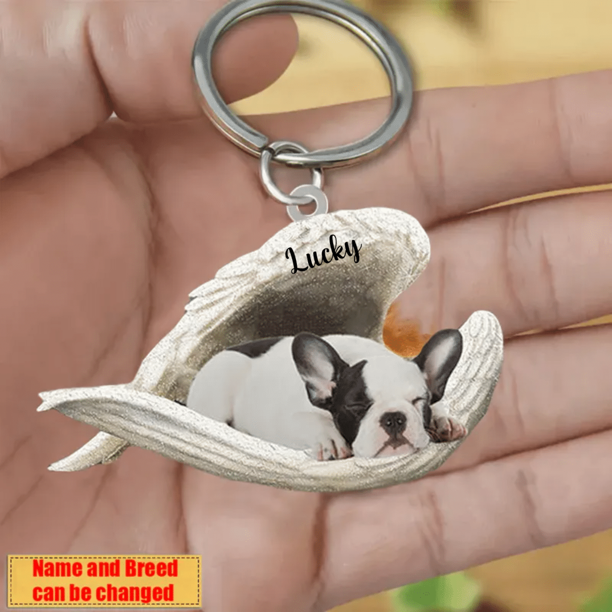 Personalized French Bulldog Sleeping Angle Keychain/ Custom Name Dog Acrylic Flat Keychain