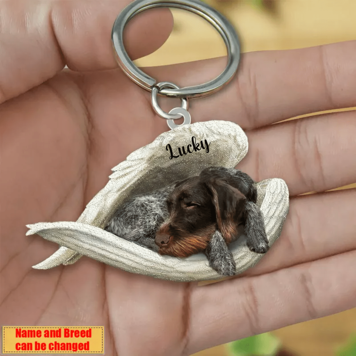 Personalized German Shepherd Sleeping Angle Keychain/ Custom Name Dog Acrylic Flat Keychain
