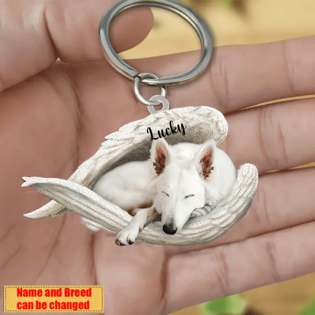 Personalized German Shepherd Sleeping Angle Keychain/ Custom Name Dog Acrylic Flat Keychain